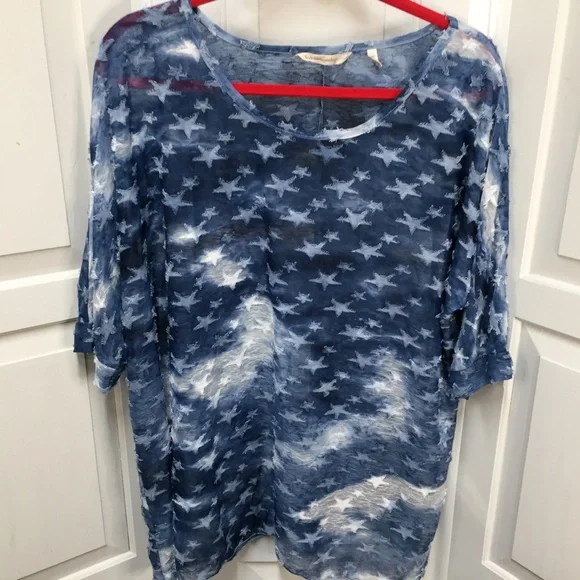 Soft Surroundings Sheer Blue & White Star Top Small/ Medium - Picture 2 of 16